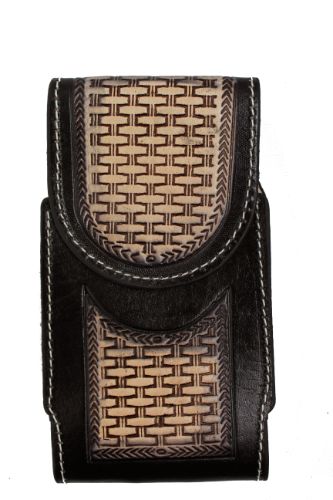 XL Black Tooled Basket Weave CELL PHONE Pouch