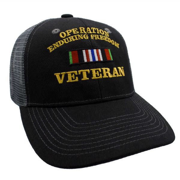 Operation Enduring Freedom Veteran Ribbon Trucker HAT - BLK/DGY